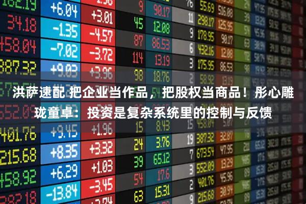 洪萨速配 把企业当作品，把股权当商品！彤心雕珑童卓：投资是复杂系统里的控制与反馈